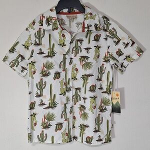 BearPaw White Cactus Print Button Down Shirt Boys Small